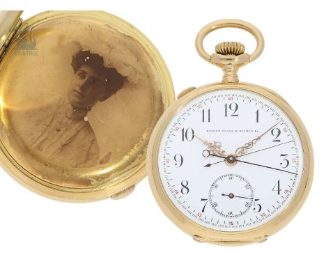 Taschenuhr: hochfeiner Patek Philippe Chronograph Rattrapante mit Gold/Emaille-Gehäuse, signiert Bailey, Banks &amp; Biddle, 