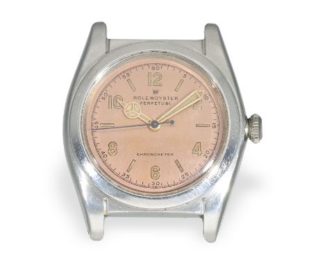 Armbanduhr: sehr seltenes Rolex Bubble Back Chronometer "Pink Dial", Ref. 2940, ca.1942: Ca. Ø 32mm, Edelstahl, verschraubte 