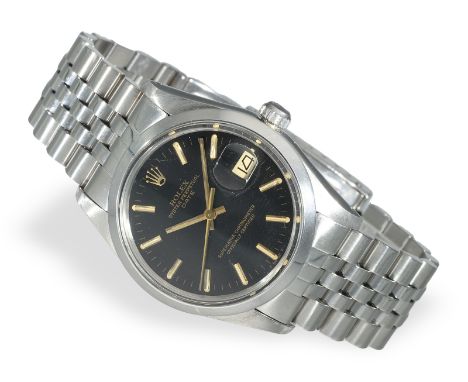 Armbanduhr: Rolex Oyster Date Chronometer mit schwarzem Zifferblatt, Referenz 15000, ca. 1982: Ca. Ø 34mm, Edelstahl, verschr