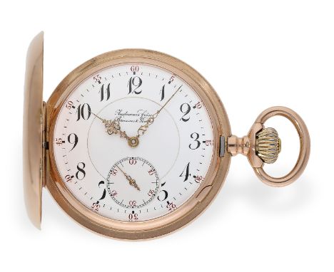 Taschenuhr: rotgoldene Savonnette, hochwertiges Ankerchronometer, Audemars Freres Geneve, ca.1905: Ca. Ø53mm, ca. 103g, 14K R