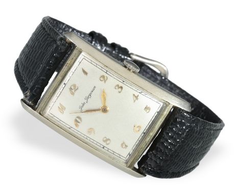 Armbanduhr: sehr seltene, große, weißgoldene Art Deco Herrenuhr, Jules Jürgensen "Curvex", ca. 1930: Ca. 26 × 41mm, 18K Weißg