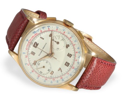 Armbanduhr: großer, wunderbar erhaltener Genfer Chronograph, 18K Rosegold, Baume &amp; Mercier um 1945: Ca. Ø 37,5mm, 18K Ros