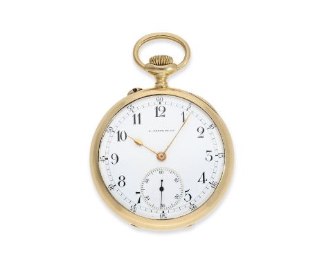 Taschenuhr: hochfeines französisches Ankerchronometer, L. Leroy Paris No. 68161/9307, ca. 1900: Ca. Ø49mm, ca. 89g, 18K Gold,