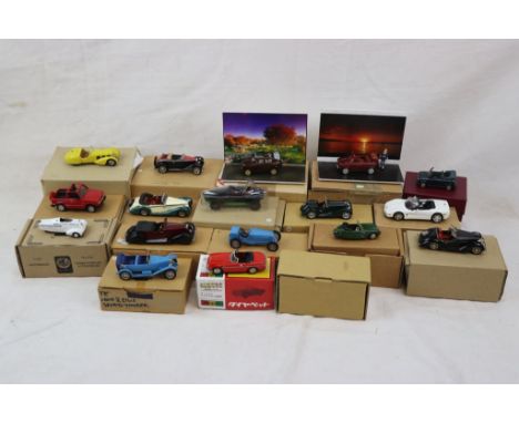 17 metal models, 1:43, mostly in brown boxes, various manufacturers, to include Diapet Datsun Fairlady 1600, K &amp; R Replic