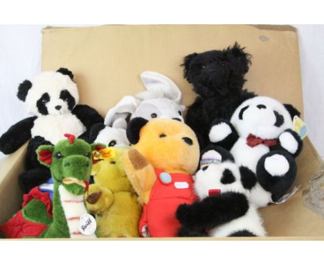 10 Contemporary soft toys in vg condition to include Steiff Rocky Dragon with tag, Sooty &amp; Sweep puppets Steiff articulat