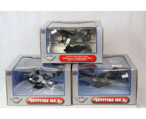 Three boxed Air Signature Spitfire Diecast Models 1:48 scale, complete and excellent