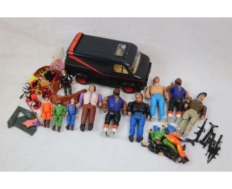 Group of original A Team accessories and figures to include 8 x Galoob figures and Galoob Van, 6 x Cannell figure to include 