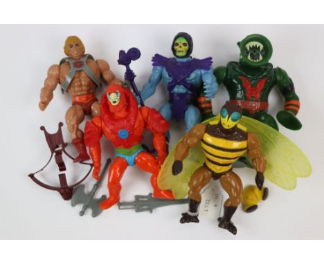 Five original Mattel He Man Masters of the Universe figures to include He Man, Skeletor, Buzz Off, Beast Man and Leech, all w