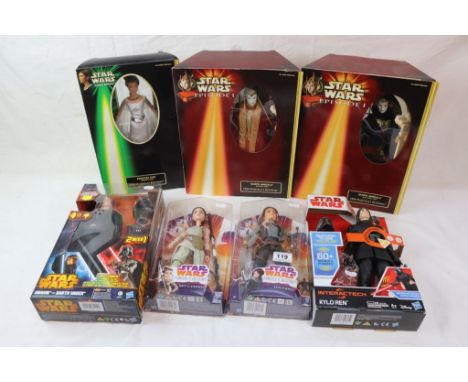Star Wars - Seven boxed/carded Hasbro Star Wars figures to include 2 x Episode 1 Queen Amidala red senate gown &amp; black tr