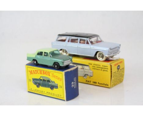 Boxed Dinky 548 Fiat 1800 Familiale in pale blue with black roof and red interior (marks to roof) plus a boxed Matchbox Lesne