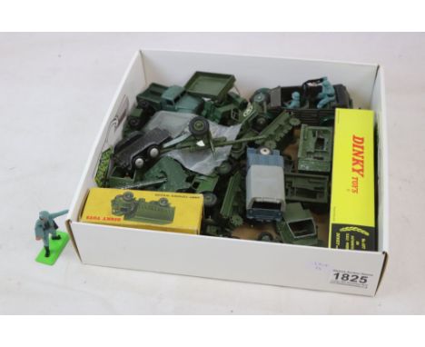 Group of vintage play worn Dinky military diecast models to include 623 Army Covered Wagon (with box, missing end flap), 1 To
