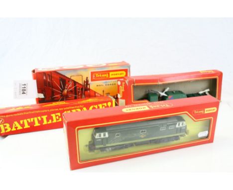 Boxed OO gauge Hornby R758 Hymek BB Diesel locomotive plus a boxed Battle Space R239K Red Arrow Transporter, R402 Operating R