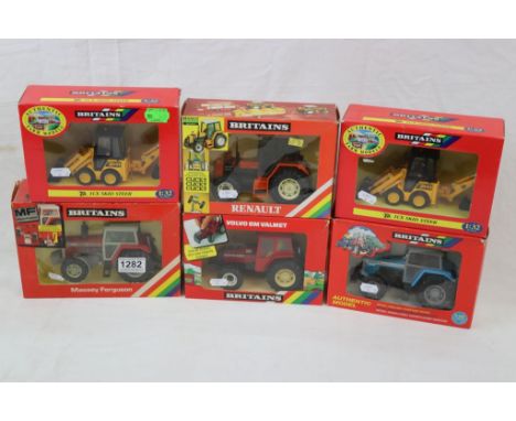 Six boxed 1:32 Britains models to include 9515 Volvo Valmet Tractor, 9518 Renault Tractor, 9520 Massey Ferguson Tractor MF268