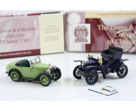 Two boxed 1:43 The Gems &amp; Cobwebs Collection of Classic Cars by Milestone to include GC46TT Swallow 2 Seater in two tone 