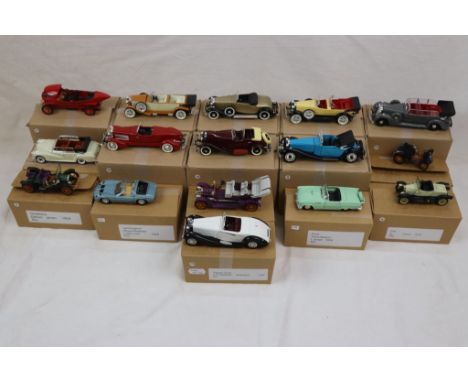 16 Rio 1:43 metal models, in custom brown boxes, to include Bugatti T41 Royale Coupe 1927, Lamborghini Miura Roadster 1968, I