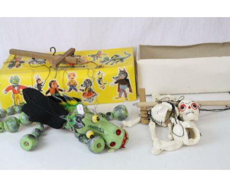 Two Pelham Puppets to include Green Dragon and Skeleton, with Pelham Puppet King box, overall condition fair 