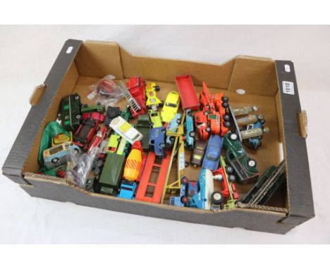 Quantity of vintage play worn diecast models to include Corgi, Dinky and Matchbox featuring Corgi Citroen Safari, Corgi Austi