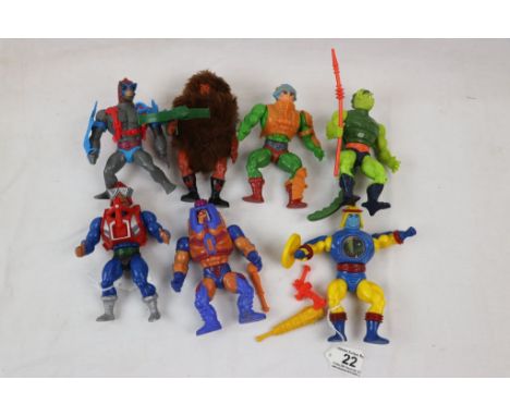 Seven original Mattel He Man Masters of the Universe figures to include Grizzlor, Mekaneck, Man At Arms, Stratos. Sy-Klone, M