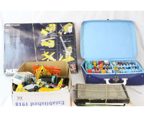 Collection of vintage playworn vehicles, together with Meccano Set No 3
