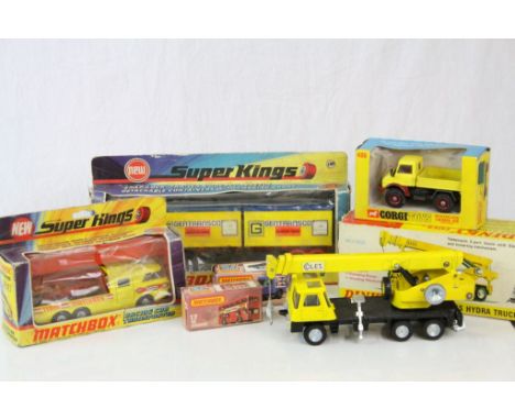 Six boxed diecast models to include Dinky 980 Coles Hydra Truck 150T, Corgi 406 Mercedes Benz Unimog 406, Matchbox Superkings