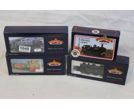 Four boxed Bachmann OO gauge locomotives to include 31338 04 Diesel Shunter D2282 Plain BR green, 32200 8750 Pannier Tank 964