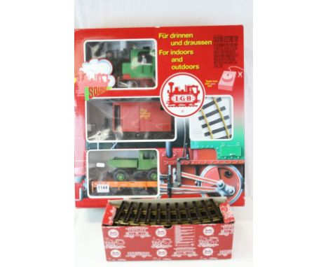 Boxed Lehmann LGB G scale 78402 starter set complete with locomotive and 3 x items of rolling stock, plus a boxed and complet