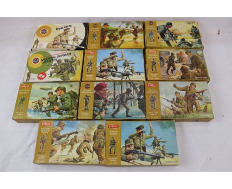 11 boxed Airfix 1/32 Military Series plastic figures, to include British Eighth Army, Afrika Corps x3, American Infantry, Bri