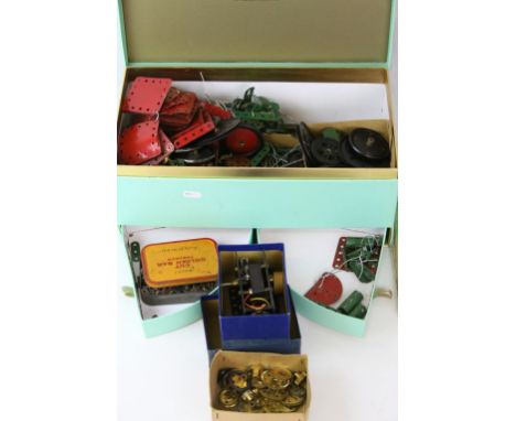 Collection of vintage Meccano, to include pulleys, wheels, electric motor etc