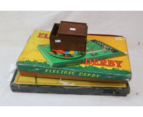 Two boxed electronic games to include Electric Derby and Electro-Tutor Knowledge is light, plus boxed chess pieces, unchecked