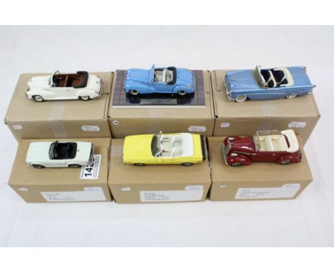 Six 1:43 metal models in custom brown boxes, to include Tin Wizard x 2,  Opel Kapitan 1951 &amp; Opel Super 6 1938, Heco Citr