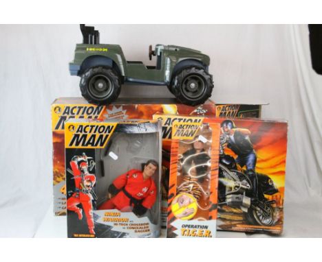 Five boxed Hasbro Action Man figures and accessories to include Ninja Warrior with Hi-Tech Crossbow and Concealed Dagger, 4x4
