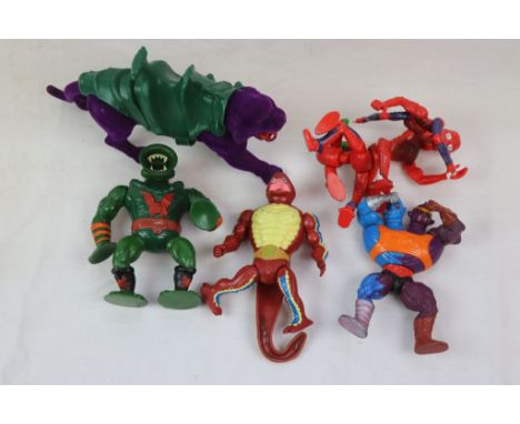 Original Mattel Masters of the Universe Panthor figure with armour plus 4 x original figures to include Leech, Rattlor, Two H
