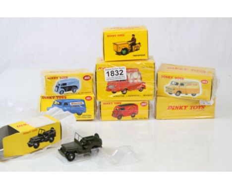 Eight boxed diecast Atlas Editions Dinky models, to include Royal Mail Van, Jeep Hotchkiss - Willys, Bedford 10cwt Van, Morri