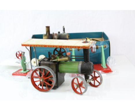 Seven Mamod steam and stationary engines to include TE1A Steam Tractor, boxed Miniature Grinding Machine, and boxed Model Pow