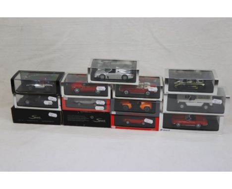 11 boxed / cased Minimax Spark 1:43 metal models, to include Morgan Aero 8 2006, TVR Tamora, Alfa Romeo 8C Spider etc, togeth