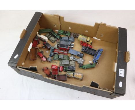 Collection of 32 vintage play worn Dinky diecast models and accessories to include commercial, road and farming examples