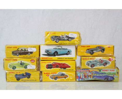 Ten boxed diecast Atlas Editions Dinky models to include Triumph TR2 Sports, Peugeot 504 Cabriolet, Jaguar XK120 Coupe, Aston