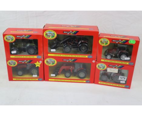Six boxed 1:32 Britains Authentic Farm models tractor models to include 40512 Massey Ferguson 6270, 40511 Massey Ferguson 629