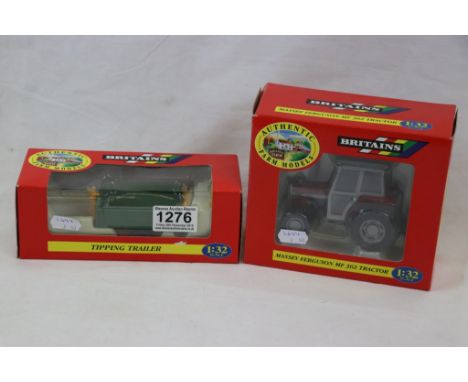 Two boxed Britains Authentic Farm Models to include 9502 Massey Ferguson MF362 Tractor and 9565 Tipping Trailer, both excelle