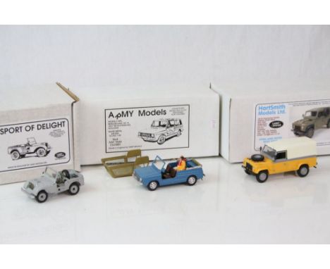 Three military related metal models, in white boxes with company stickers, 1:43 ARMY Models DAF YA66 (no. 4), 1:48 Hartsmith 