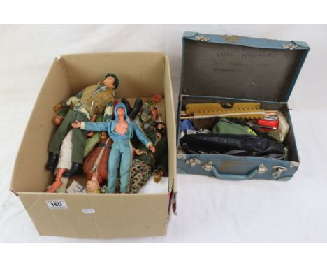 Collection of original Action Man figures, accessories and clothing plus a Six Million Dollar Man (six figures)