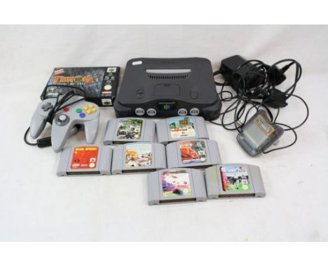 Retro Gaming - Nintendo 64 console, controller, transfer pak, cables &amp; power lead, 6 x game cartridges featuring boxed Tu