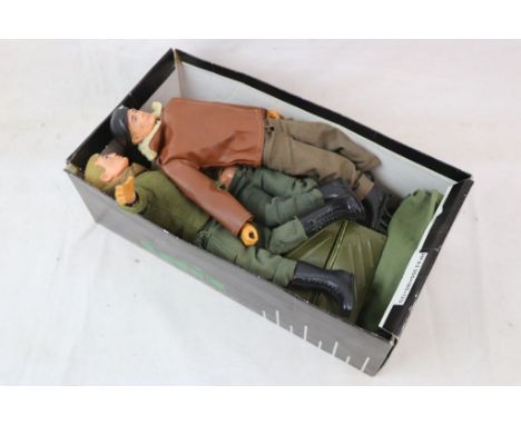 Three original Palitoy Action Man figures plus a quantity of original clothing and accessories 