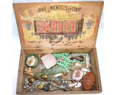 A selection of costume jewellery; a netsuke; etc.