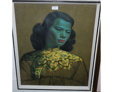 After Tretchikoff, half-length portrait of the Chinese Green Lady, print, framed and glazed