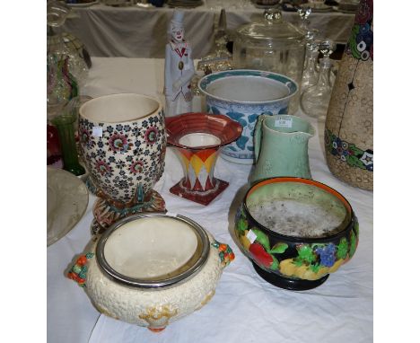 A "Celtic Harvest" style fruit bowl; a Zsolnay Pec style vase stamped 'Budapest' (crack to rim); 1930's and later china