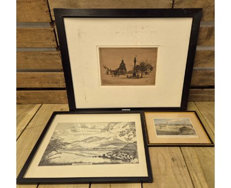 A collection of Scottish prints & Antique etching; original etching Market Cross Crail signed James Hamilton Mackenzie [RSW A