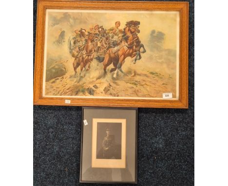 After Stanley L WoodMilitary coloured print produced by D&M & Co. Ltd. Fitted within an oak frame. Together with a photograph