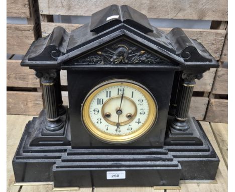 Victorian French slate mantle clock with Corinthian columns &amp; enamel face