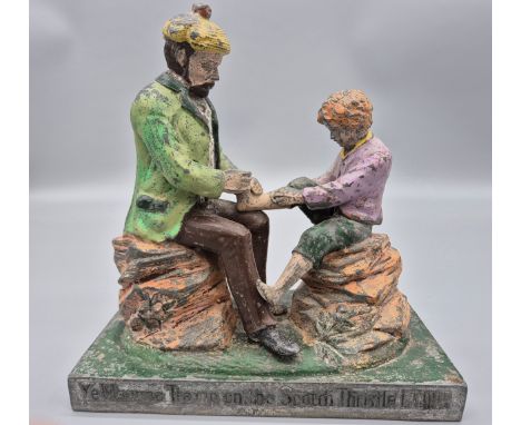 Antique 19th century thistle soap advertising figure. "Ye Maunna Tramp on the Scotch Thistle Laddie" [23cm high]
